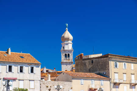 Town of Krk in Croatia, cathedral tower and cityscapeの写真素材
