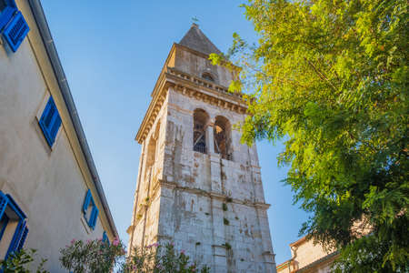 Town of Osor on the island of Cres in Croatia, cathedral tower and cityscapeの写真素材