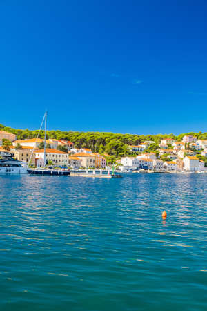 Beautiful town of Mali Losinj on the island of Losinj, Croatia, marina and sail boats on Adriatic...