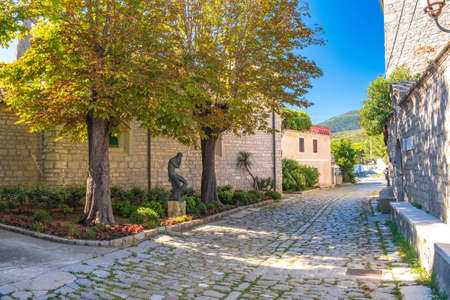 Romantic cobbled streets in the old town of Osor on the island of Cres in Croatiaの写真素材