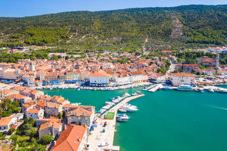Panoramic view of beautiful town of Cres on the island of Cres, Adriatic sea in Croatiaの写真素材