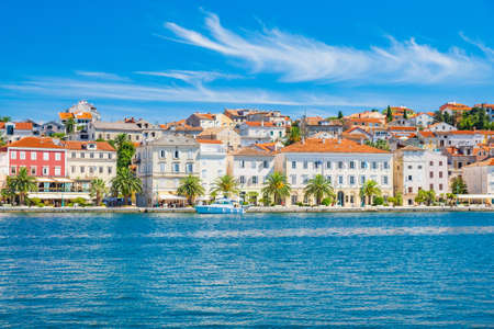 Seafront and boats in town of Mali Losinj on the island of Losinj, Adriatic coast in Croatiaの写真素材