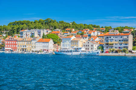 Seafront and boats in town of Mali Losinj on the island of Losinj, Adriatic coast in Croatiaの写真素材