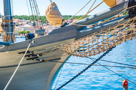 Bow detail of old ships in the harbor in town of Mali Losinj on the island of Losinj, Adriatic coast, Croatiaの写真素材