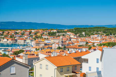 Panoramic view of town of Cres on the island of Cres in Croatiaの写真素材
