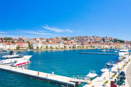 Aerial view of waterfront and marina in town of Mali Losinj on the island of Losinj, Croatia, Adriatic coastlineの写真素材