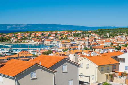 Panoramic view of town of Cres on the island of Cres in Croatiaの写真素材