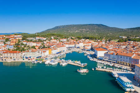 Panoramic view of marina and old town of Cres on the island of Cres, Adriatic sea in Croatiaのeditorial素材