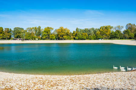 Lake Bundek in park in autumn in Zagreb, Croatiaの写真素材