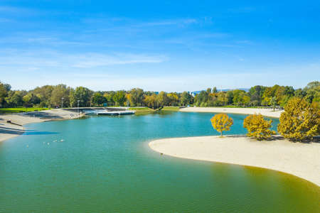Lake Bundek in park in autumn in Zagreb, Croatiaの写真素材