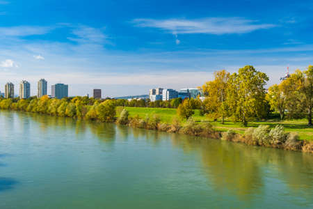 Croatia, city of Zagreb, Sava river and modern towers skyline in autumnの写真素材