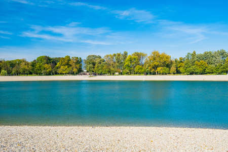 Lake Bundek in park in autumn in Zagreb, Croatiaの写真素材
