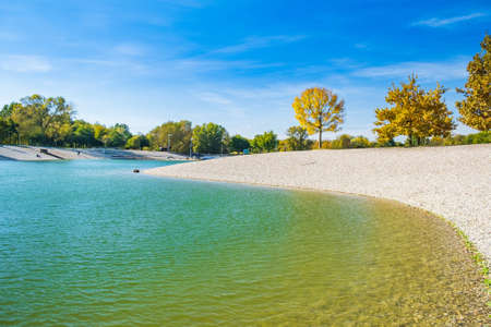 Lake Bundek in park in autumn in Zagreb, Croatiaの写真素材