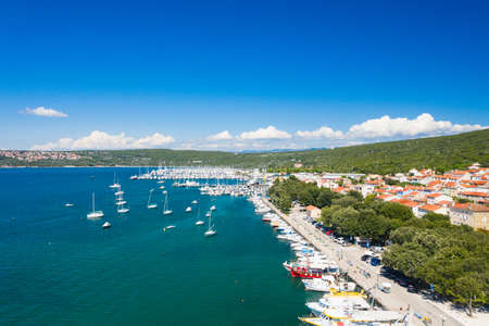 Marina in town of Punat on Krk island, Kvarner bay, Croatia, aerial view from droneのeditorial素材