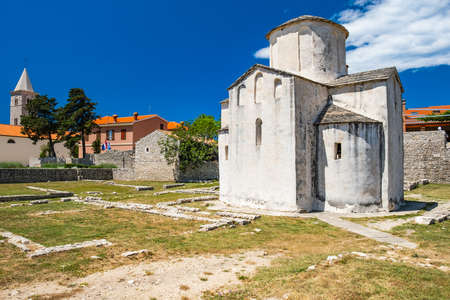 Medieval church of Holy Cross and archaeological site in town of Nin in Dalmatia, Croatiaの写真素材