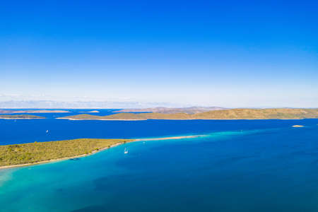 Amazing seascape, beautiful archipelago of Dugi Otok island in Croatia, aerial view from droneの写真素材