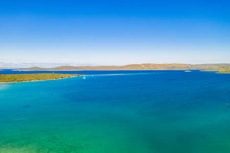 Beautiful Adriatic seascape and island of Dugi Otok in Croatia, aerial view from droneの写真素材