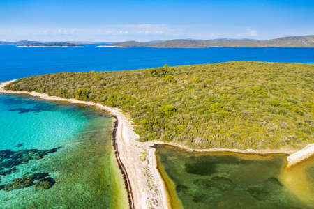 Beautiful Adriatic seascape and island of Dugi Otok in Croatia, aerial view from droneの写真素材