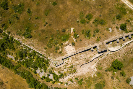 Aerial view of ancient Asseria ruins in Dalmatian Zagora in Croatiaの写真素材