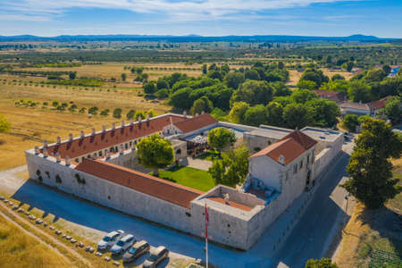 Historic Ottoman architecture Maskovica Han in Vrana village, Croatia, aerial viewの写真素材