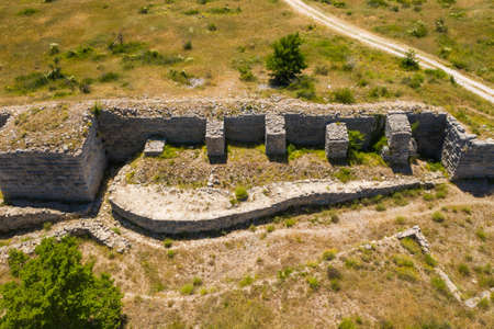 Aerial view of ancient Asseria ruins in Dalmatian Zagora in Croatiaの写真素材