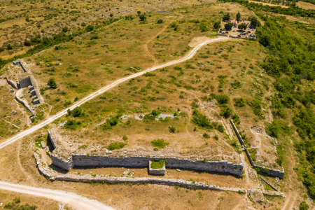 Aerial view of ancient Asseria ruins in Dalmatian Zagora in Croatiaの写真素材