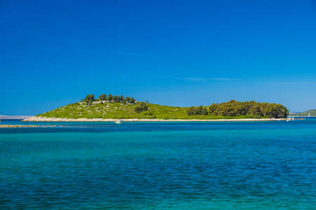 Amazing islands on Adriatic sea in Croatia, near town of Pakostaneの写真素材