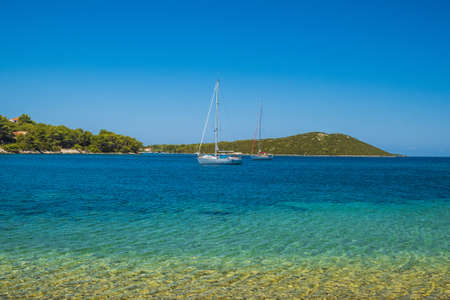 Turquoise lagoon on Adriatic coast in Croatia. Beautiful Mediterranean landscape. Soline bay on Dugi Otok island.の写真素材