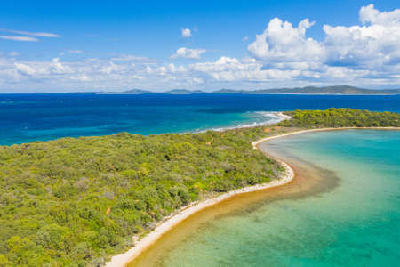 Turquoise lagoon with long beach on Dugi Otok island, Adriatic coast in Croatia.の写真素材