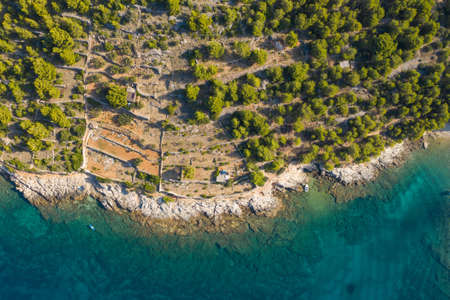 Adriatic coastline in Croatia, Murter island. Overhead view from drone.の写真素材