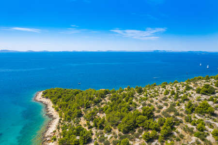 Shore of Murter island in Dalmatia, Croatia, aerial viewの写真素材