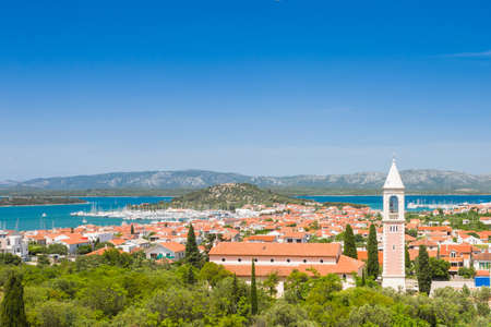 Aerial view of the town of Murter on the island of Murter, Dalmatia, Croatiaの写真素材