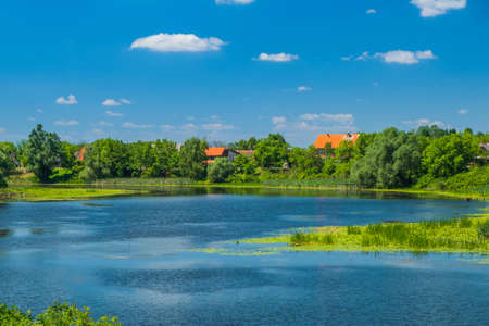 Village of Muzilovcica on the Sava river in nature Lonjsko Polje in Croatiaの写真素材