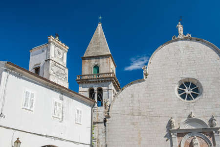 Cathedral tower in old town of Osor, island of Cres, Croatiaの写真素材