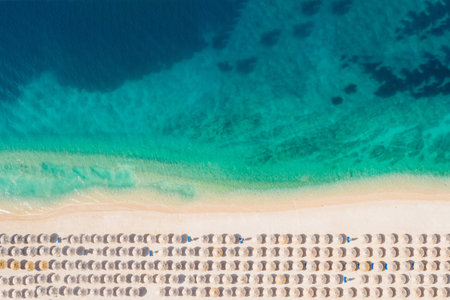 Overhead view of amazing Adriatic beach in Croatiaの写真素材