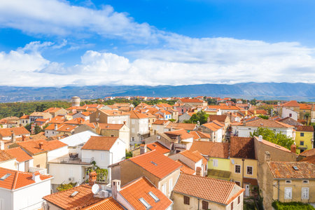 Town of Omisalj on Krk island, Croatia, aerial viewの写真素材