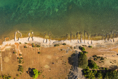 Overhead view of Adriatic sea front, island of Krk in Croatiaの写真素材