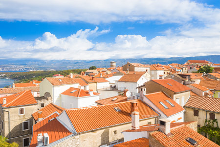 Town of Omisalj on Krk island, Croatia, aerial viewの写真素材