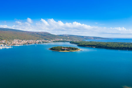 Town of Omisalj on Krk island, Croatia, aerial viewの写真素材
