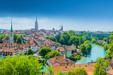 Panoramic view of a city in a beautiful summer day