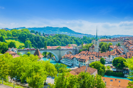 Panoramic view of Bern, Switzerland. Bern is the capital and largest city of Switzerland.の写真素材