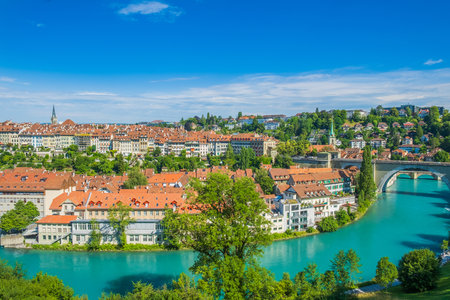 Panoramic view of Switzerland in a beautiful summer dayの写真素材