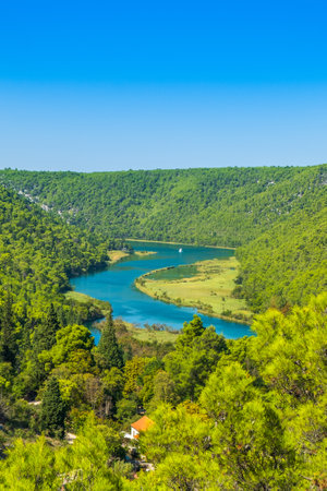 Beautiful view of the turquoise waters of the Krka river in Croatiaの写真素材