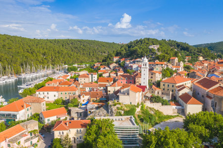 Aerial view of the old town of Korcula, Croatiaの写真素材