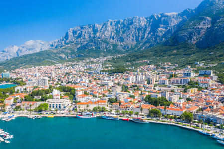 Aerial view of Kotor bay and old town, Montenegroの写真素材