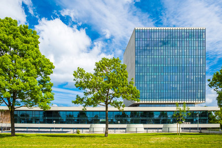 Modern building in Zagreb, Croatia on banks of Sava riverの写真素材