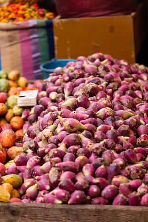 Purple fruits on a street market stand in Marrakesh, Moroccoの写真素材