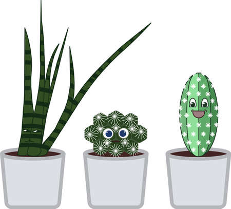 Cacti in pots with facesのイラスト素材