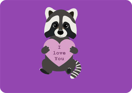 Cute raccoon with hearts in his pawsのイラスト素材