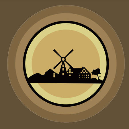 Mill house and tree in the background of the sunのイラスト素材